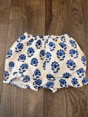Girls White Shorts with Blue Floral Print